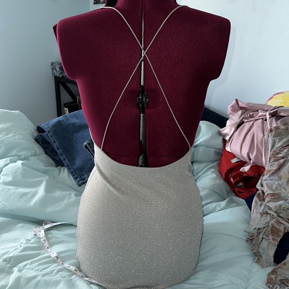 Silver Sparkly Divided Mini Dress - Picture 3 of 8